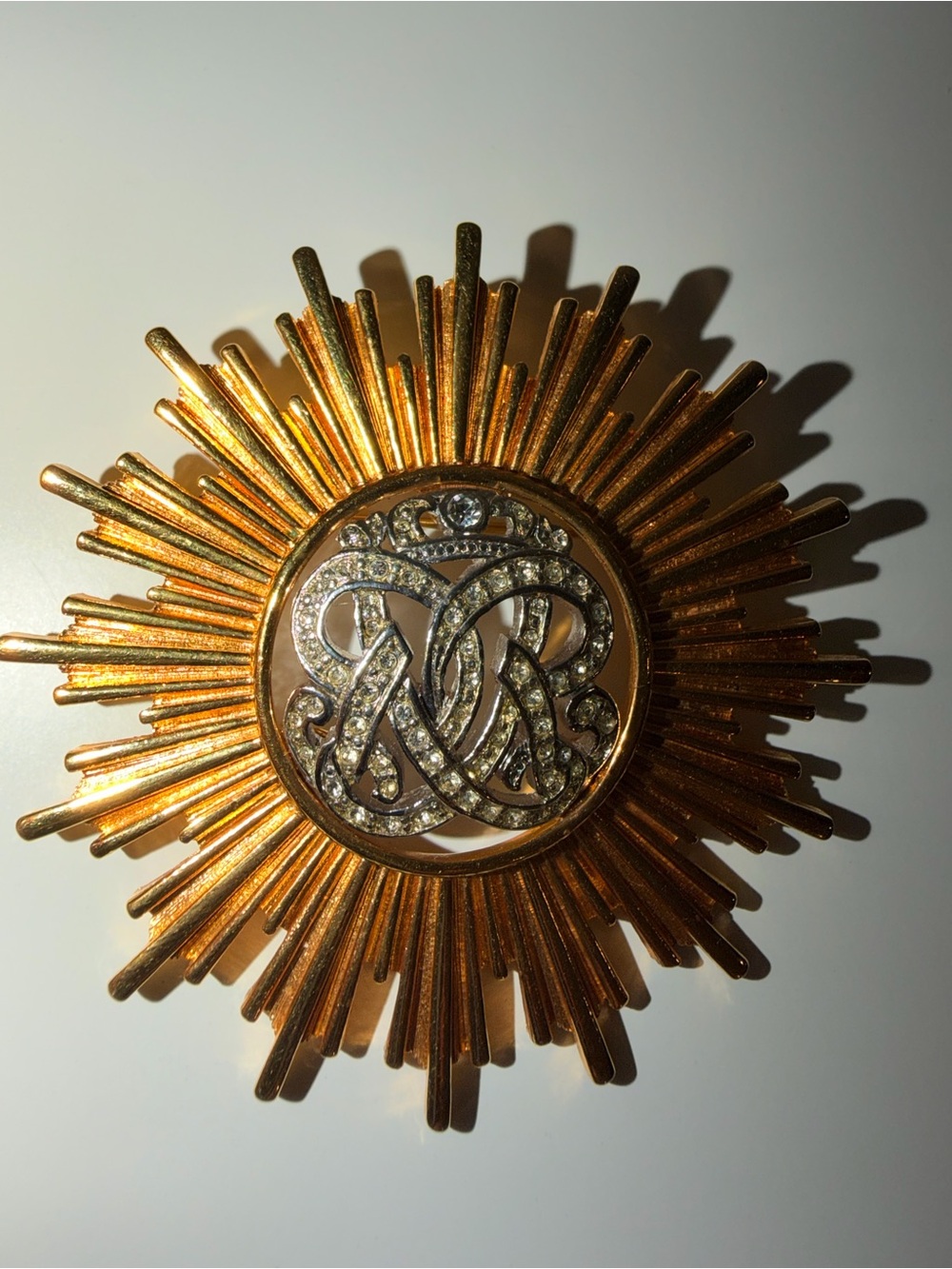 Wow Vtg Signed Monet Gold-Tone Burst Rhinestone Runway Statement Brooch